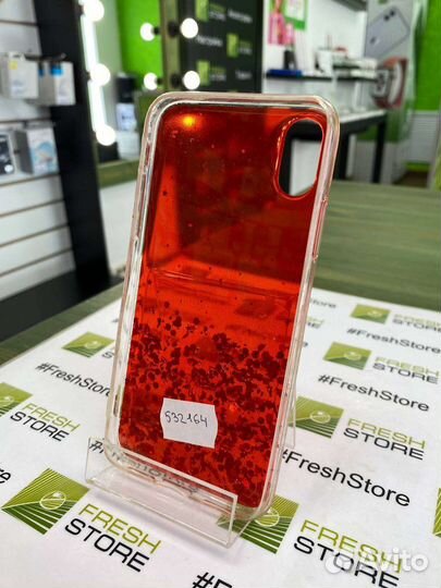 Чехол красный с блёстками для iPhone X/Xs
