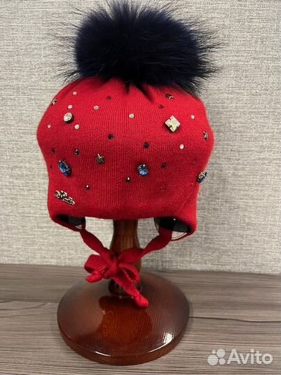 Осенняя шапочка 50-52 натуральный помпон