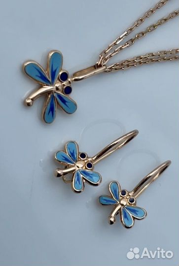 Золото583 эмаль стрекоза СССР