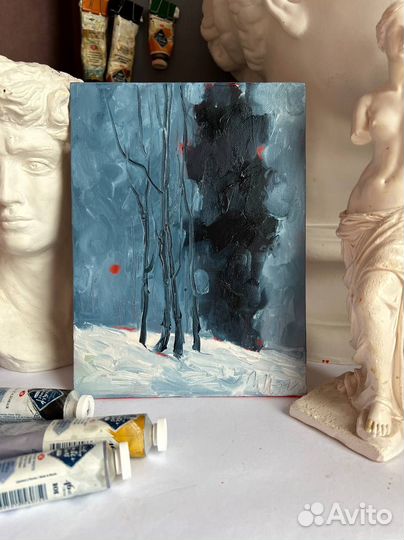 Картина маслом пейзаж зима вечер