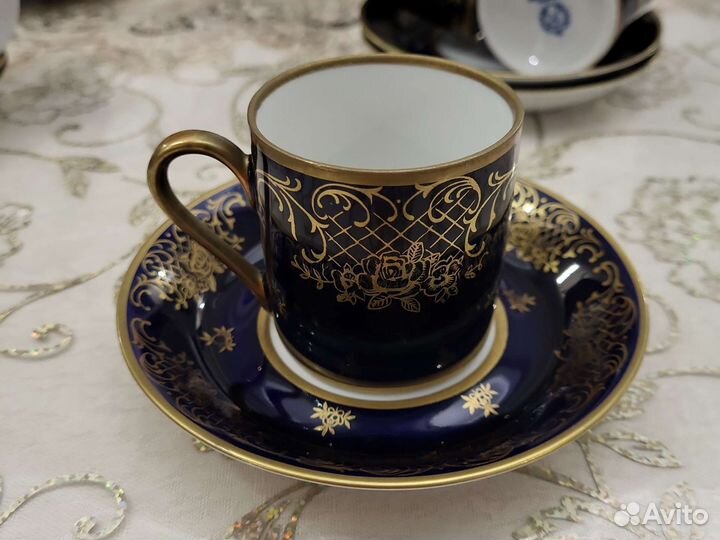 Чайный и кофейный набор. Кобальт. Райхенбах гдр