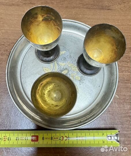 3 рюмки на подносе. Серебро 875