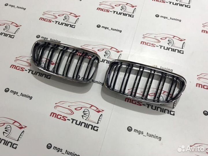 Ноздри BMW 3 серии E90 08-12 Черный глянец + Хром