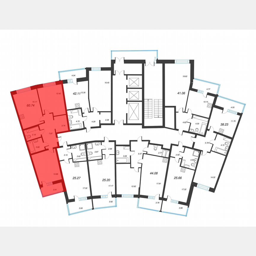 2-к. квартира, 62,4 м², 16/22 эт.