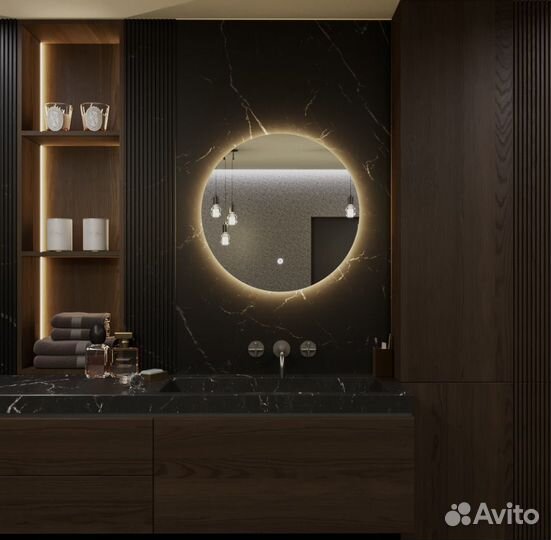 Круглое зеркало с теплой подсветкой d50