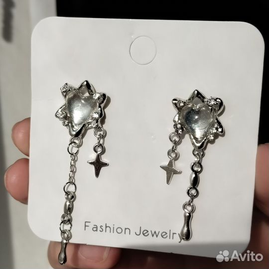 Серьги сердечки длинные