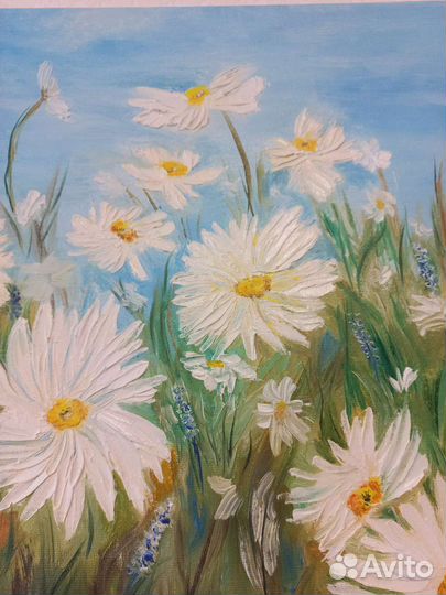 Картина маслом на холсте 30 на 40 ромашки