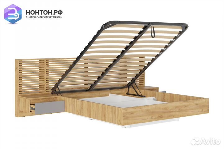 Кровать Бостон с тумбами 1.6 м дуб крафт золотой