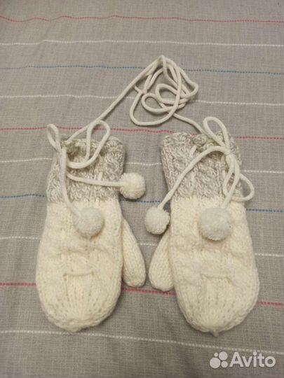 Варежки вязаные женские на флисе