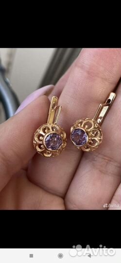 Золотые серьги СССР 583 с александритом