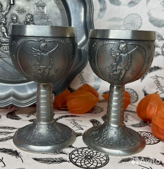 Бокалы фужеры олово винтаж оловянный бокал