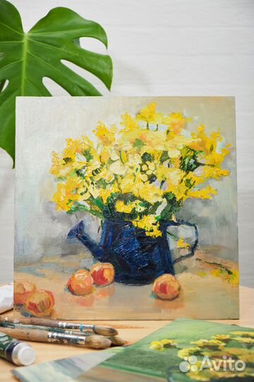 Цветы полевые картина маслом на холсте 30*30