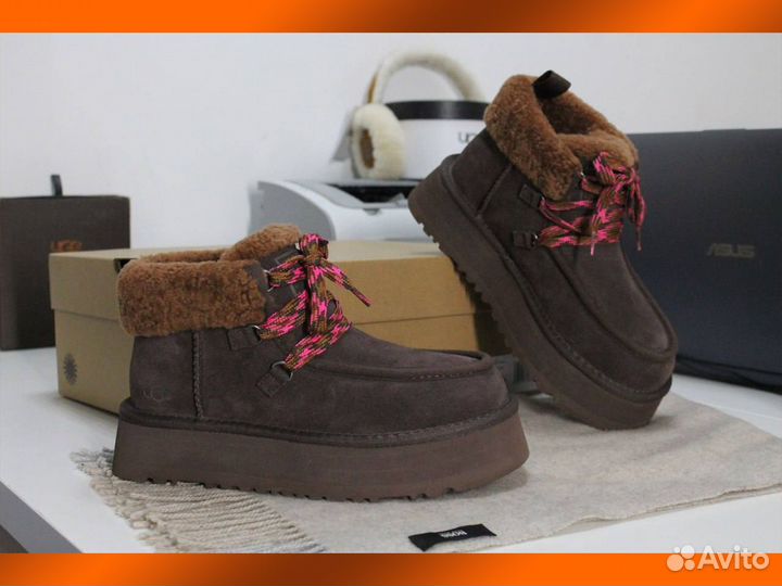 UGG (угги) Funkarra Cabin Cuff оригинал - женская модель Тёмно-Коричневого цвета