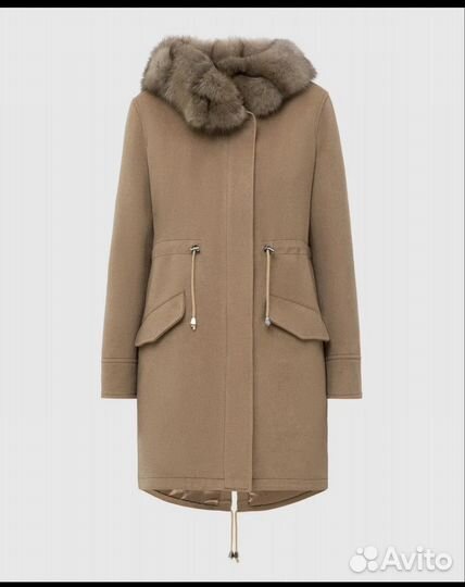 Пальто/ парка кашемир 44-46 размер мех песца