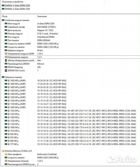 DDR4 16Gb (2x8Gb) 3200MHz
