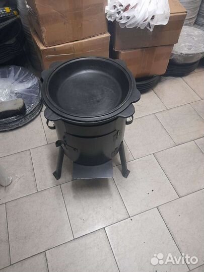 Чугунная казан с крышкой сковорода