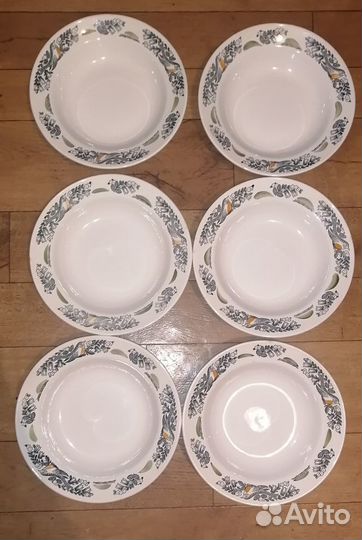 Тарелки большие 23 см зик Конаково 6 штук. Птицы