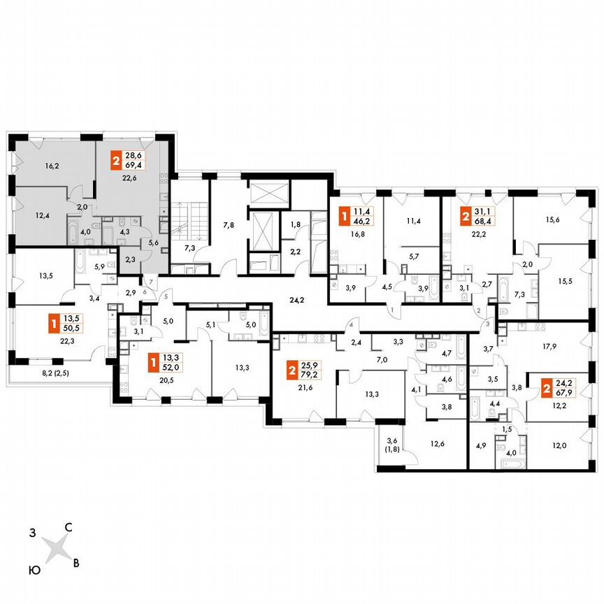 2-к. квартира, 69,4 м², 2/2 эт.