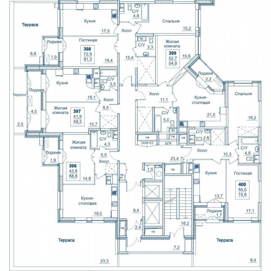 2-к. квартира, 81,3 м², 2/23 эт.