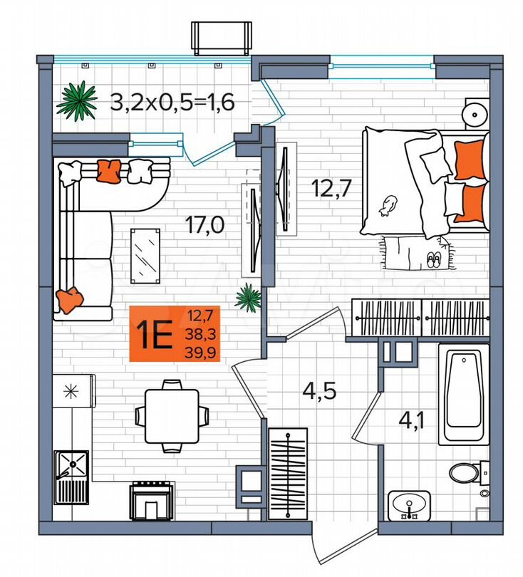 1-к. квартира, 39,9 м², 8/16 эт.