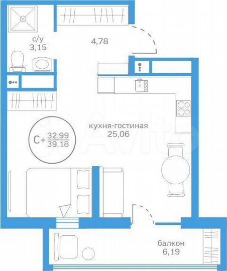 Квартира-студия, 33 м², 17/17 эт.