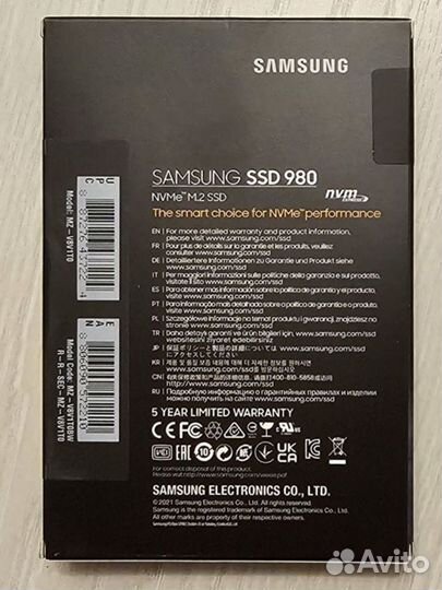 SSD накопитель samsung 980 1tb mz-v8v1t0bw