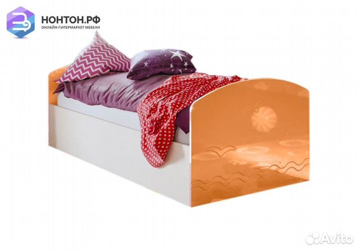Кровать Юниор-2 оранжевый металлик / дуб беленый