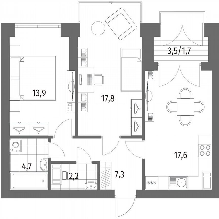 2-к. квартира, 65,3 м², 13/13 эт.