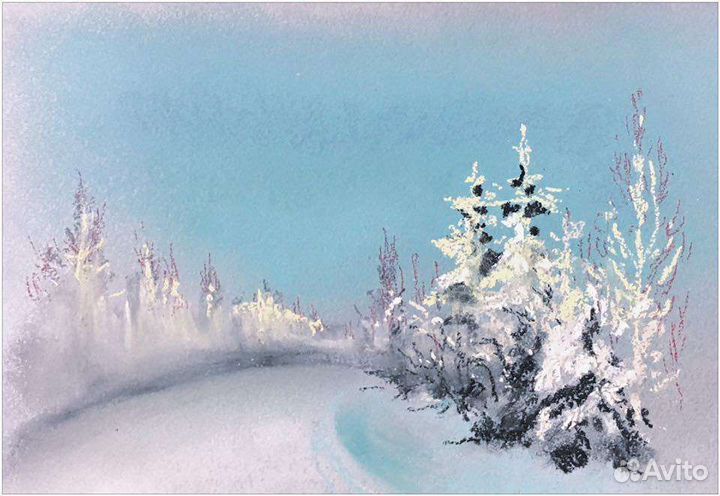 Зимний пейзаж, пастель