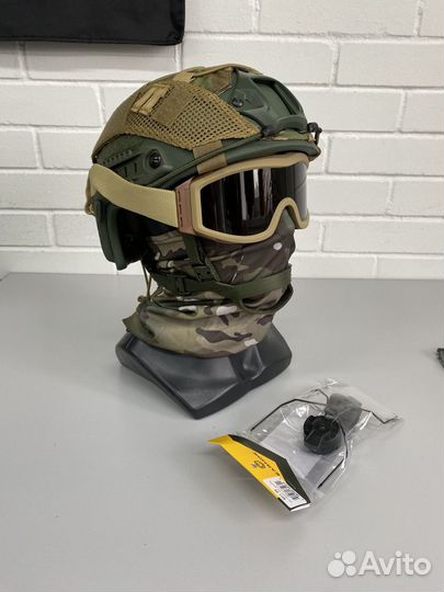 Набор: баллистический шлем без ушей + чехол, очки