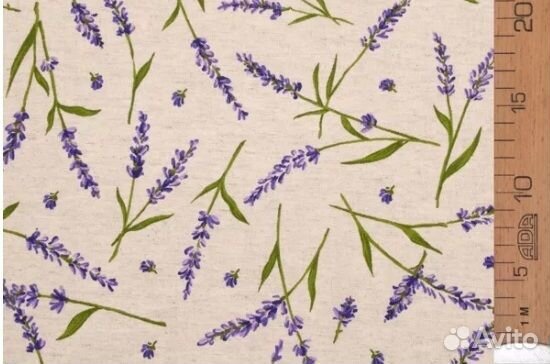 Ткань полулен прованс с лавандой
