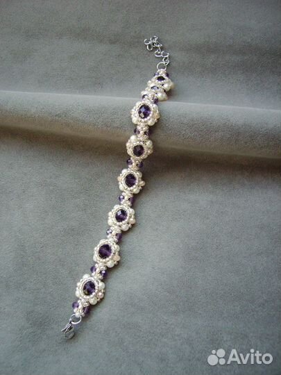 Браслет с хрусталём жемчужный фиолетовый женский