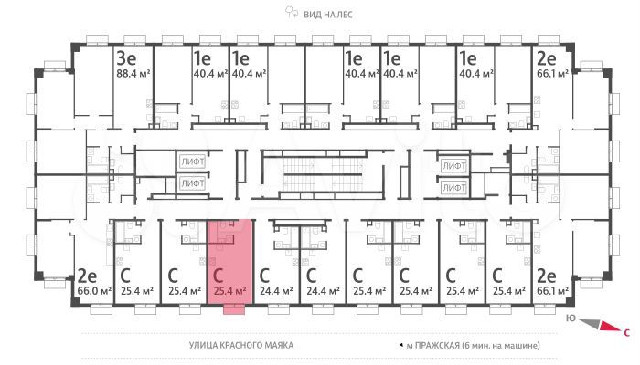 Квартира-студия, 25,4 м², 21/23 эт.