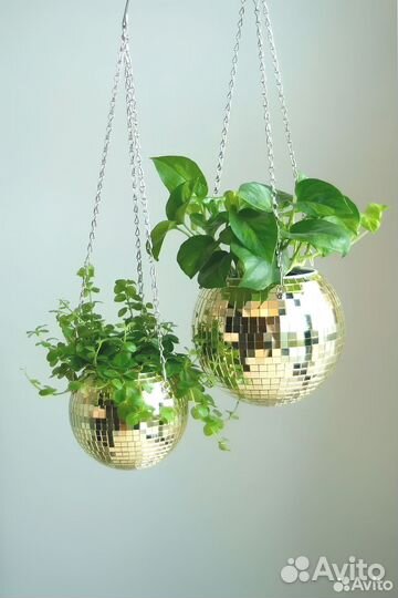 Кашпо из диско шара / кашпо из зеркальной мозаики