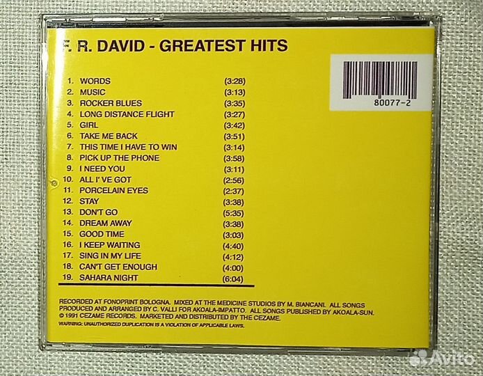 Cd диск F.R. David – Greatest Hits (c) 1991 (1шт)