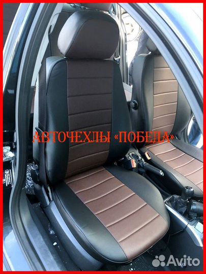 Чехлы Opel Astra H из экокожи чёрно-шоколадные