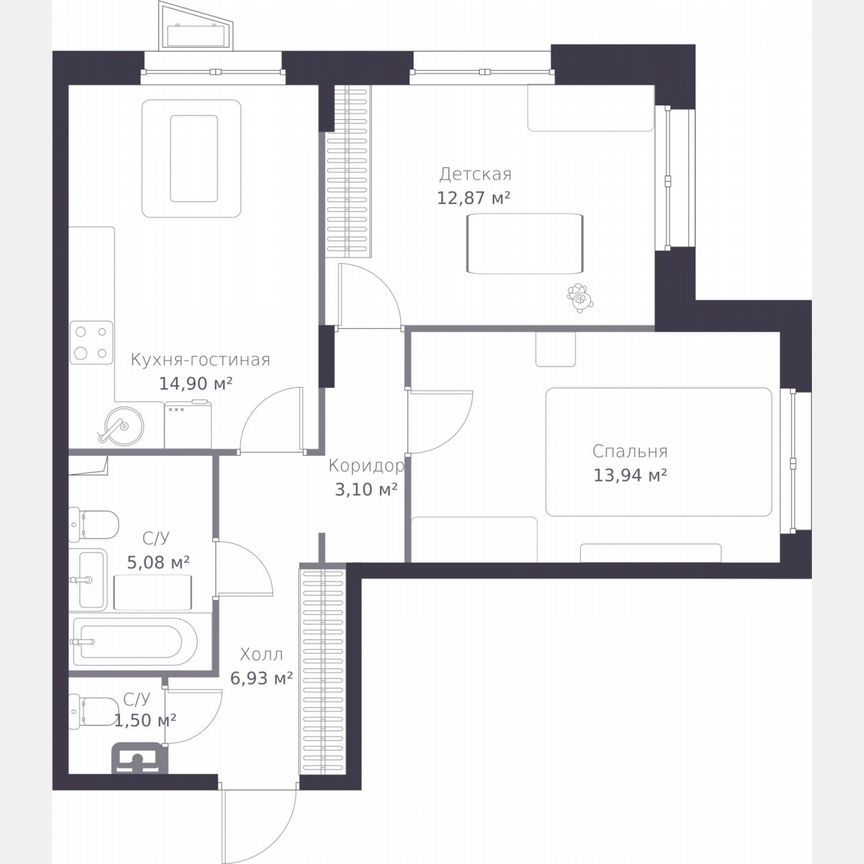 2-к. квартира, 58,3 м², 1/11 эт.
