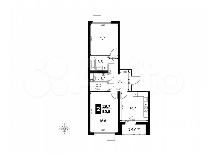 2-к. квартира, 59,7 м², 14/15 эт.