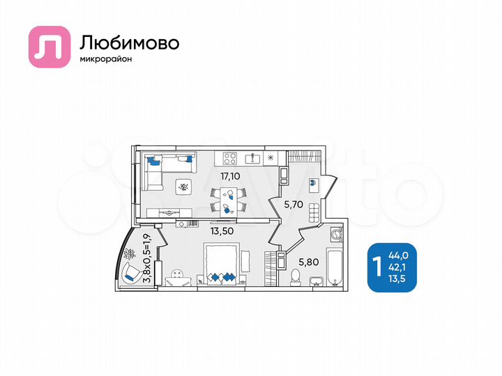 1-к. квартира, 44 м², 3/24 эт.