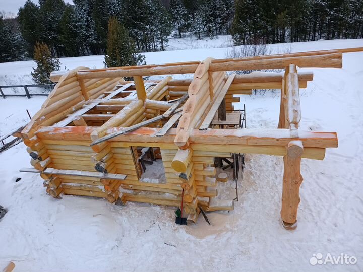 Готовый сруб бани из липы. 5,3х5,3м и 3м веранда