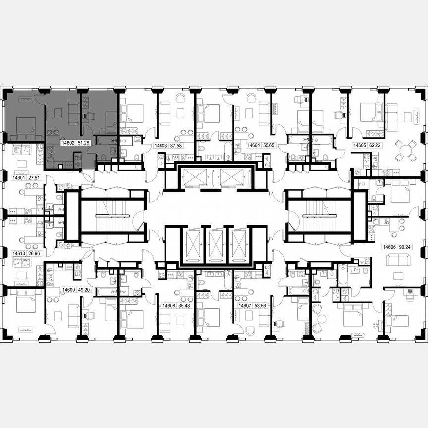2-к. квартира, 51,3 м², 46/52 эт.