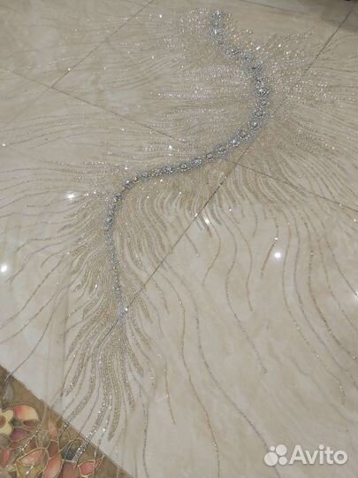 Отрез ткани,сетка,фатин расшитый бисером