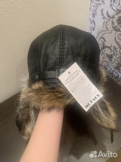 Шапка из енота кожаная