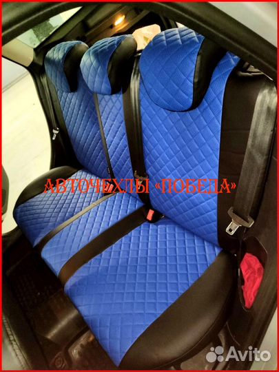 Чехлы Ford Focus 2 из экокожи чёрно-синие Ромб