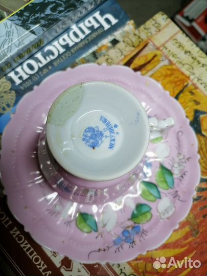 Чайная пара Кузнецов,старинная,костяной фарфор