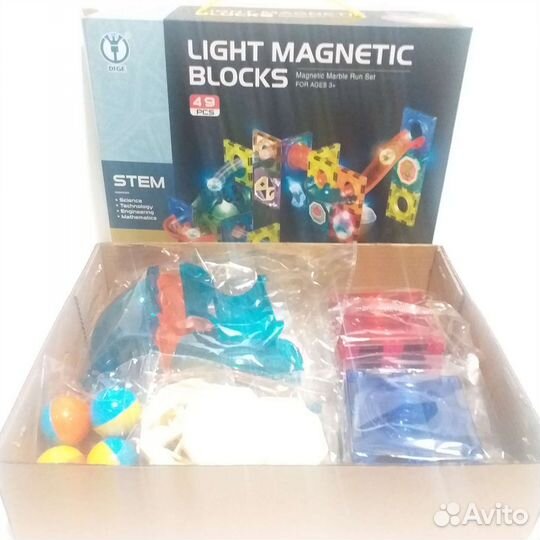 Магнитный конструктор светящийся 49 деталей