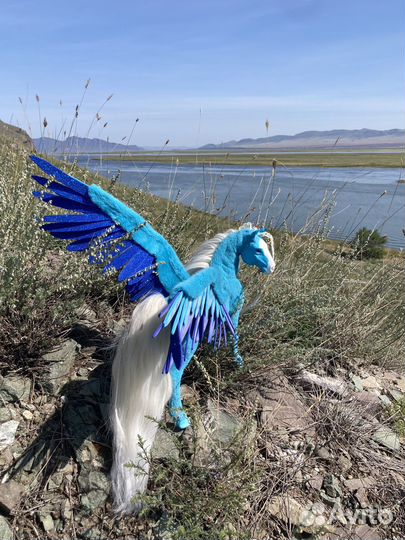 Авторская игрушка кукла лошадь Пегас бирюзовый