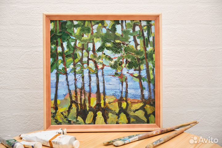 Пейзаж с молодыми соснами х.м. 30*30