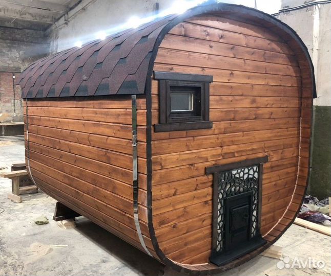 Баня бочка Квадро 2,5 метра с козырьком