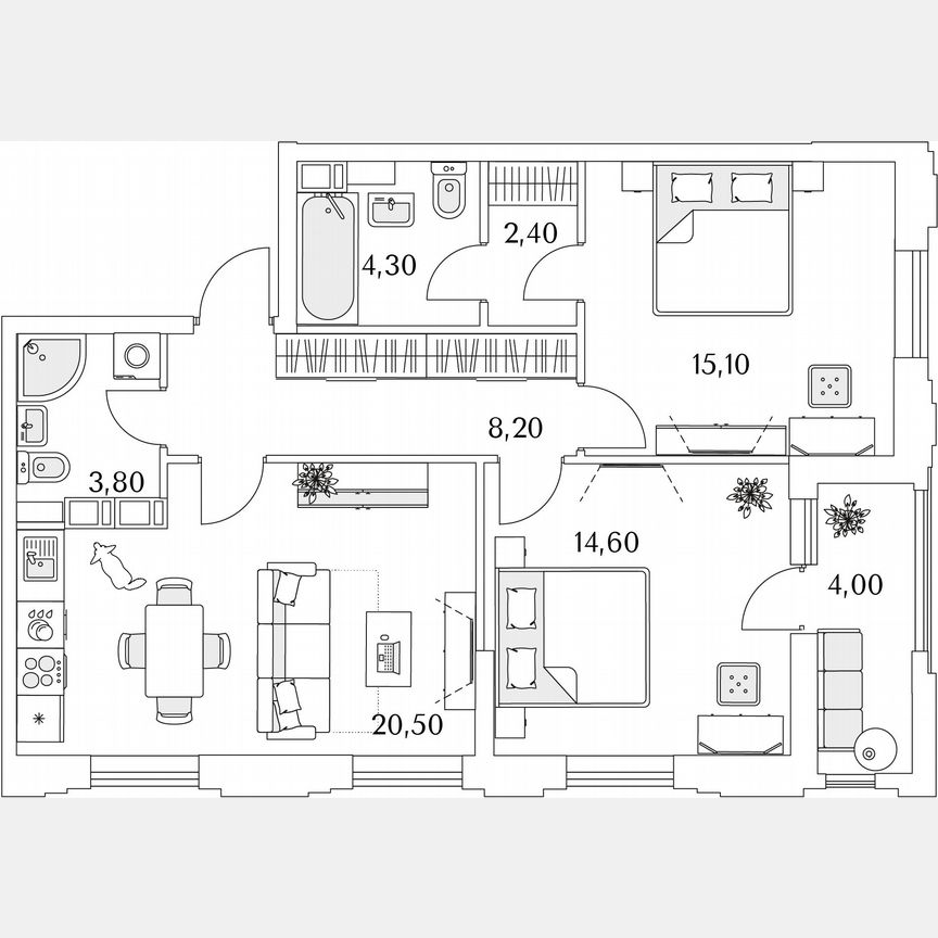 2-к. квартира, 70,9 м², 11/14 эт.